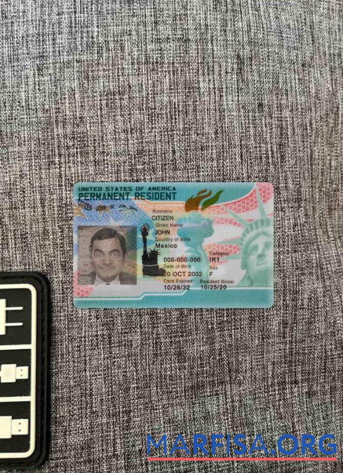 Realistic USA new green card, permanent resident 2023 photolook FRONT example
